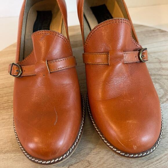 Vintage Dei Colli Made in Italy Tan Genuine Leather Buckle Stacked Heel Shoe 41 - Picture 7 of 15